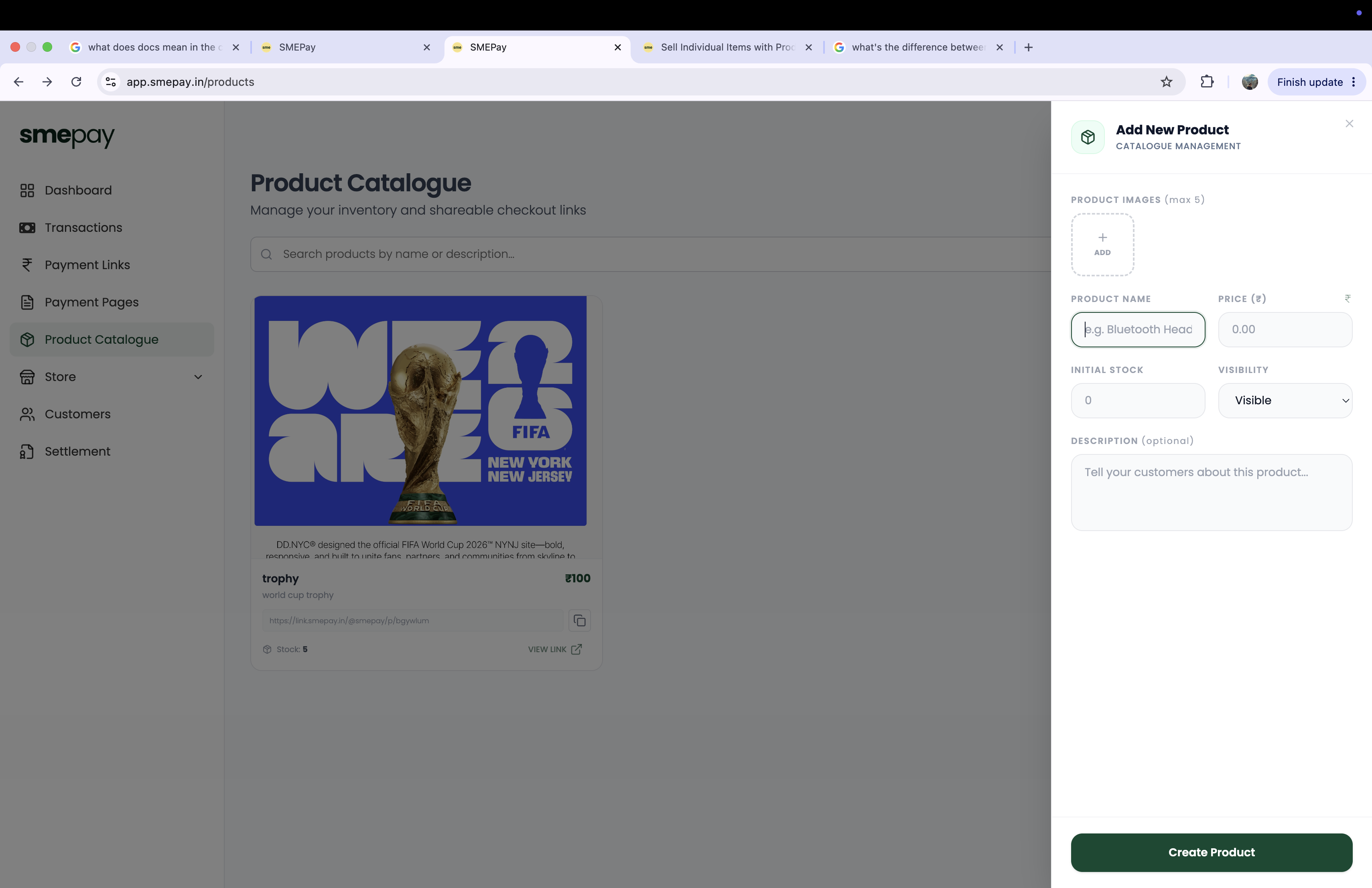 Add New Product Panel